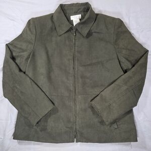Worthington Petite Green Suede Utility Jacket Casual Style